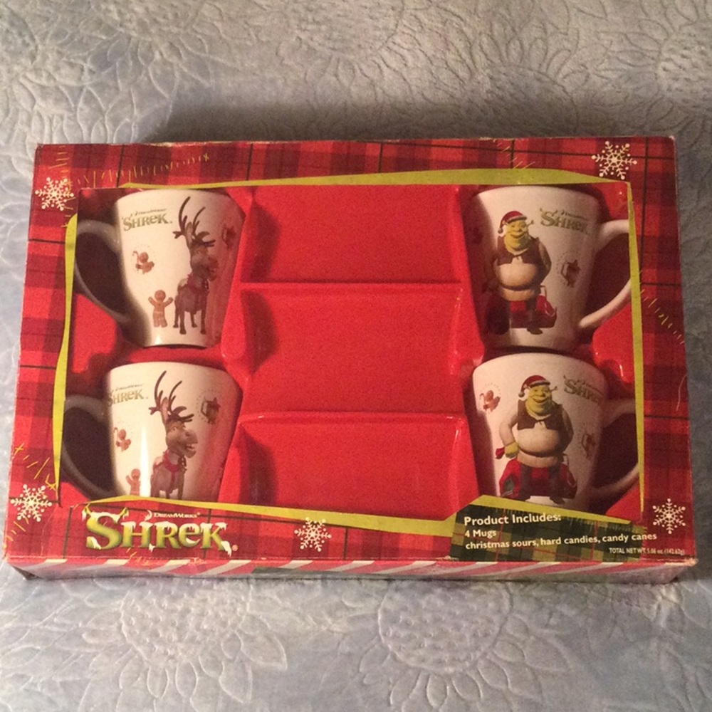 Shrek & Donkey Christmas Ceramic Coffee Mug Set of 4 Collectible 2007 Dreamworks - Picture 2 of 16
